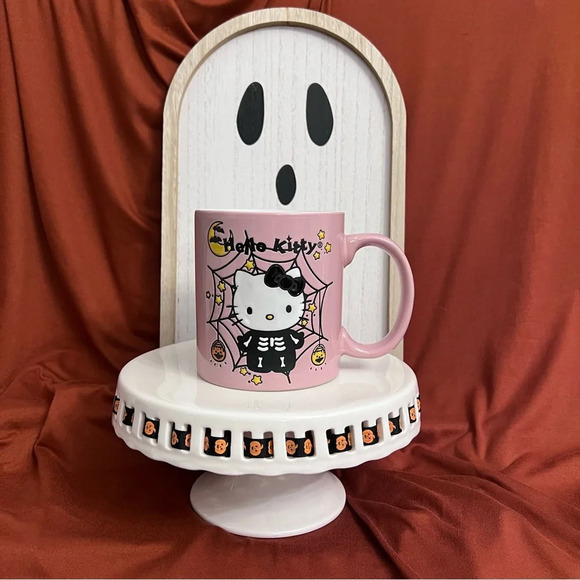 New Halloween 2022 Sanrio Halloween Hello Kitty Pink Spiderweb Skeleton Mug - Picture 1 of 10